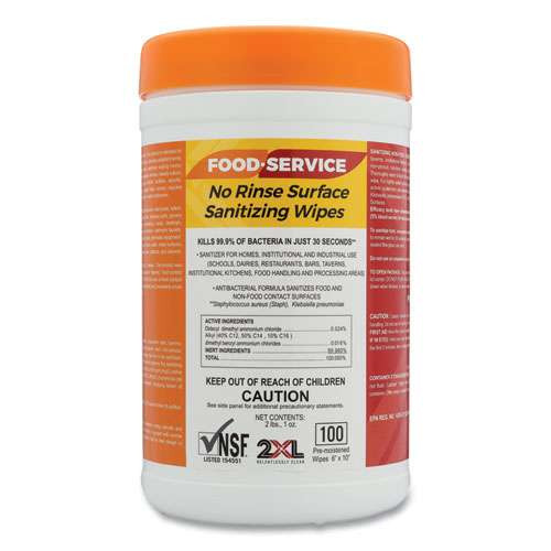 Food Service No Rinse Surface Sanitizing Wipes, 8 X 6, White, 100/roll, 6 Rolls/carton