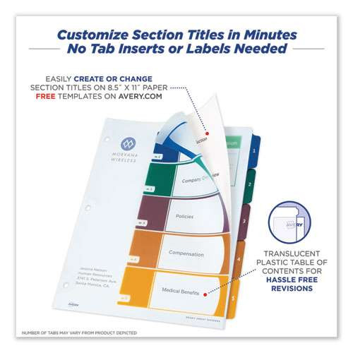 Customizable Table Of Contents Ready Index Dividers With Multicolor Tabs, 5-tab, 1 To 5, 11 X 8.5, Translucent, 1 Set Customizable Table Of Contents Ready Index Dividers With Multicolor Tabs, 5-tab, 1 To 5, 11 X 8.5, Translucent, 1 Set