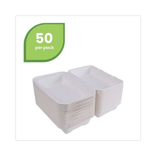 Renewable And Compostable Sugarcane Clamshells, 6 X 6 X 3, White, 50/pack, 10 Packs/carton