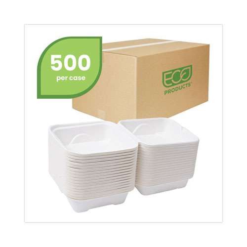 Renewable And Compostable Sugarcane Clamshells, 6 X 6 X 3, White, 50/pack, 10 Packs/carton