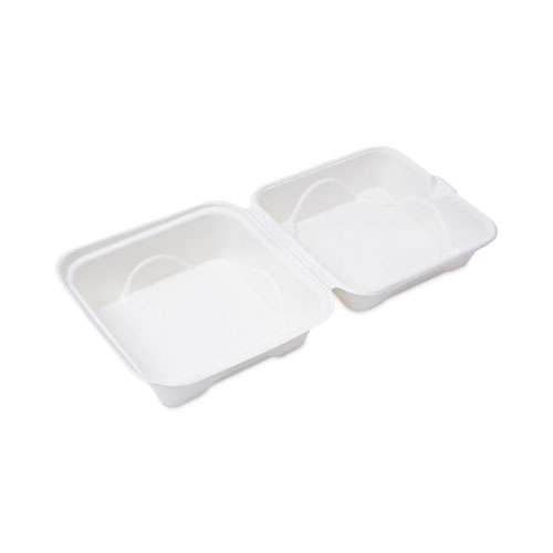 Renewable And Compostable Sugarcane Clamshells, 6 X 6 X 3, White, 50/pack, 10 Packs/carton