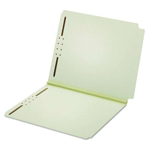 Dual-tab Pressboard Fastener Folder, 2 Fasteners, Letter Size, Light Green Exterior, 25/box
