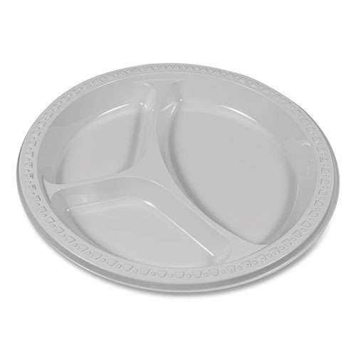 Plastic Dinnerware, Compartment Plates, 9" Dia, White, 125/pack Plastic Dinnerware, Compartment Plates, 9" Dia, White, 125/pack