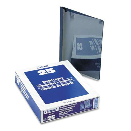 Clear Front Linen Report Cover, Three-prong Fastener, 0.5" Capacity, 8.5 X 11, Clear/navy, 25/box Clear Front Linen Report Cover, Three-prong Fastener, 0.5" Capacity, 8.5 X 11, Clear/navy, 25/box