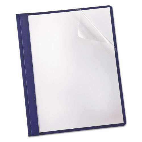 Clear Front Linen Report Cover, Three-prong Fastener, 0.5" Capacity, 8.5 X 11, Clear/navy, 25/box Clear Front Linen Report Cover, Three-prong Fastener, 0.5" Capacity, 8.5 X 11, Clear/navy, 25/box