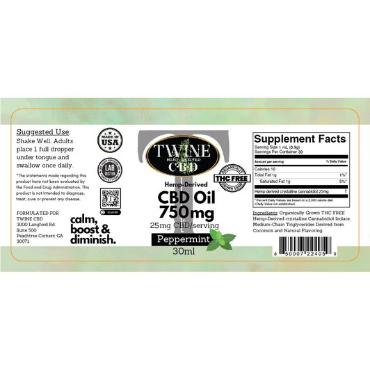 750mg CBD Oil 99% Pure Organic CBD Isolate THC Free 30ml-Peppermint Flavor