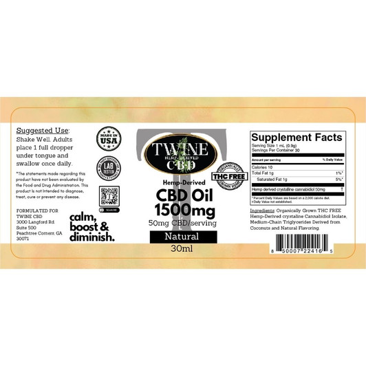 1500mg CBD Oil 99% Pure Organic CBD Isolate THC Free 30ml-Natural Flavor