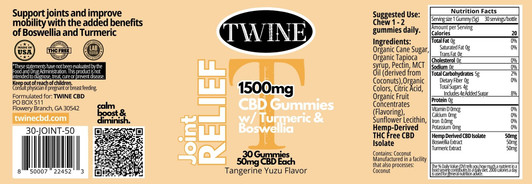 1500mg CBD Joint Relief Gummies w/ Turmeric, Boswellia, and THC Free 30pcs-Tangerine Yuzu Flavor