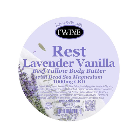 1000mg CBD Topical REST Body Butter with 99% Pure Organic CBD Isolate THC Free and Dead Sea Magnesium 150ml Lavender Vanilla