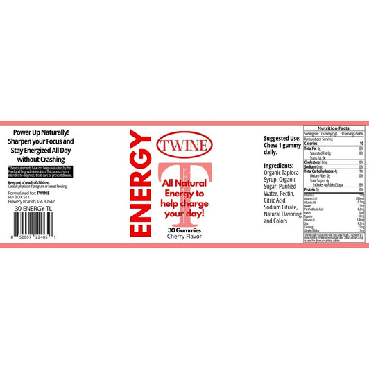 Energy Gummies with Vitamin B12, Ginseng & Ginkgo Biloba – Includes Biotin, Niacin, Taurine, Zinc, Pantothenic Acid, Vitamin C, D & B6 – 30 Count