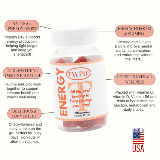 Energy Gummies with Vitamin B12, Ginseng & Ginkgo Biloba – Includes Biotin, Niacin, Taurine, Zinc, Pantothenic Acid, Vitamin C, D & B6 – 30 Count