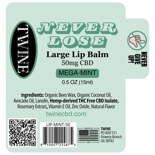 50mg CBD Never Lose Large Lip Balm 99% Pure Organic Isolate THC Free 15ml-Mint
