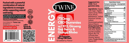 CBD Energy Gummies 10 Count Trial or Travel Size w/ B12, Ginseng, Goji Berry, Gingko Biloba, and 99% Pure Organic CBD Isolate THC Free-Strawberry Flavor