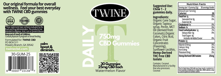 750mg CBD Gummies 99% Pure Organic CBD Isolate THC Free 30pcs-Watermelon Flavor