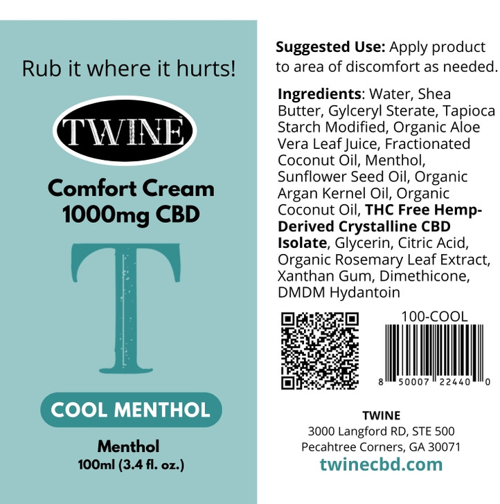 1000mg CBD Comfort Cream 99% Pure Organic CBD Isolate THC Free 100ml-Cool Menthol