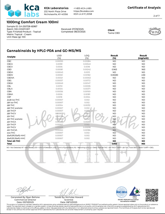 1000mg CBD Comfort Cream 99% Pure Organic CBD Isolate THC Free 100ml-Unscented Natural
