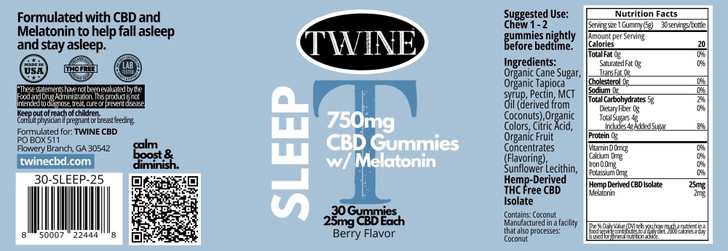 750mg CBD Sleep Gummies w/ Melatonin 99% Pure Organic CBD Isolate THC Free 30pcs-Berry Flavor