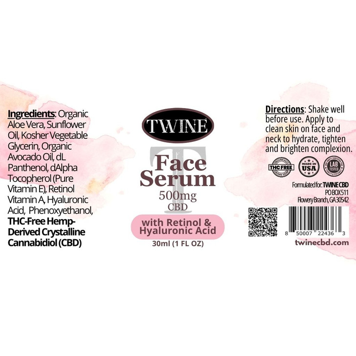 500mg CBD Face Serum 99% Pure Organic CBD Isolate with Retinol & Hyaluronic Acid THC Free 30ml