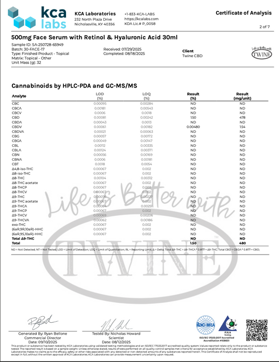 500mg CBD Face Serum 99% Pure Organic CBD Isolate with Retinol & Hyaluronic Acid THC Free 30ml