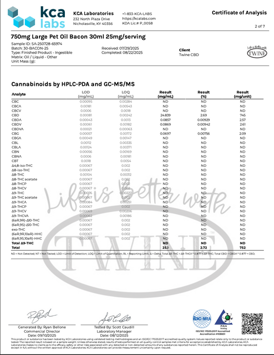 750mg Pet CBD Oil for Dogs or Cats 99% Pure Organic CBD Isolate THC Free 30ml Bottle Bacon