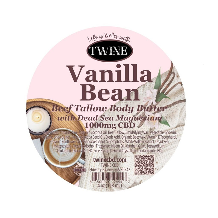 1000mg CBD Topical Body Butter with 99% Pure Organic CBD Isolate THC Free and Dead Sea Magnesium 150ml Vanilla Bean