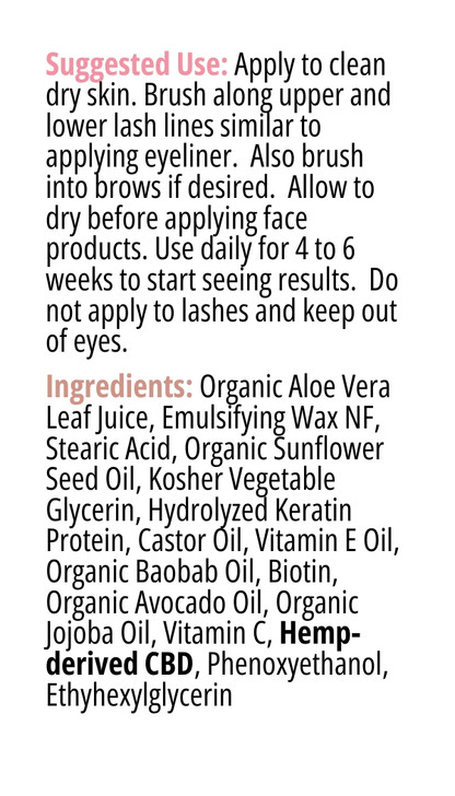 100mg Eyelash & Brow Serum 99% Pure Organic CBD Isolate with Keratin THC Free 5ml