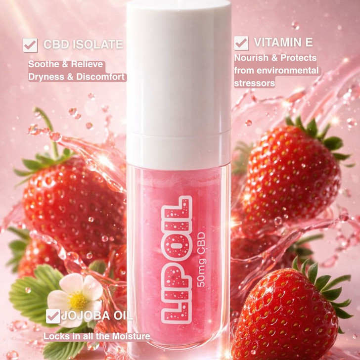 50mg CBD Lip Oil with Vitamin E 99% Pure Organic Isolate THC Free 6ml-Strawberry