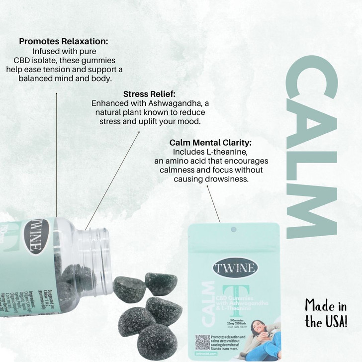 CBD Calm Gummies 5 Count Trial or Travel Size w/ Ashwagandha, L-Theanine, and 99% Pure Organic CBD Isolate THC Free 30pcs-Blue Razz Flavor