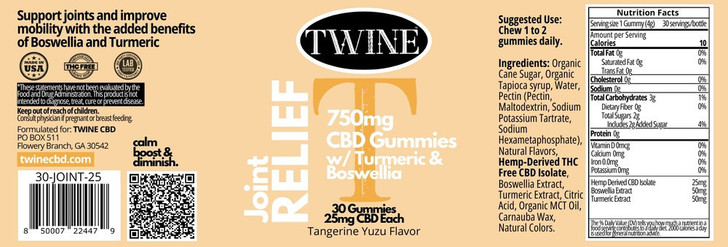 CBD Joint Relief Gummies 10 Count Trial or Travel Size w/ Turmeric, Boswellia, and 99% Pure Organic CBD Isolate THC Free-Tangerine Yuzu Flavor