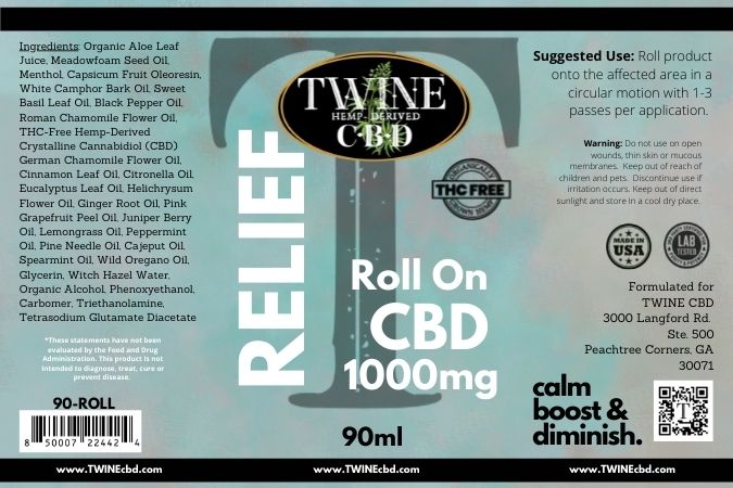 1000mg CBD Relief Roller 99% Pure Organic CBD Isolate THC Free