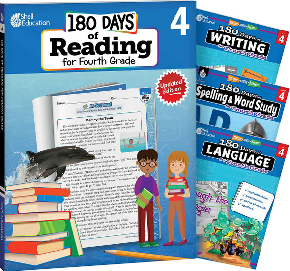 180 Days: Reading 2nd Ed, Writing, Spelling, & Language Grade 4: 4-Book Set, Practice, Assess, Diagnose (Paperback)