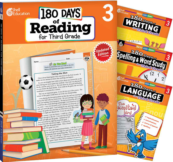 180 Days: Reading 2nd Ed, Writing, Spelling, & Language Grade 3: 4-Book Set, Practice, Assess, Diagnose (Paperback)