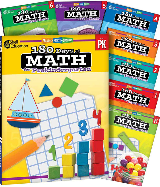 180 Days: Math PK-6: 8-Book Set, Practice, Assess, Diagnose (Paperback)