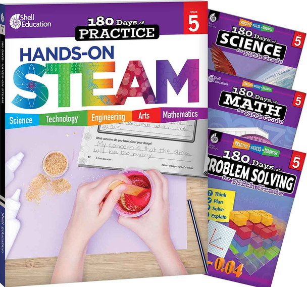 180 Days: STEAM, Science, Math, & Problem Solving Grade 5: 4-Book Set, Practice, Assess, Diagnose (Paperback)