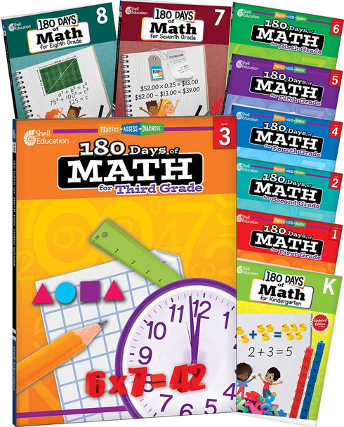 180 Days: Math for Grades K-8:  9-Book Set, Practice, Assess, Diagnose (Paperback)
