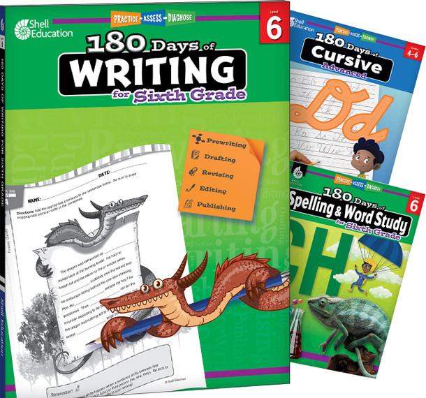 180 Days: Writing, Spelling, & Cursive Grade 6: 3-Book Set, Practice, Assess, Diagnose (Paperback)