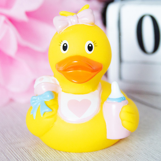 Baby Girl Pink Rubber Duck Bath Toy by LiLaLu Ducks in the Window