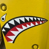 Shark Mouth Teeth Nose Art Military Aircraft Decal SM-05 Installed on Yellow Forklift