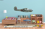 Beech Model 17 Staggerwing RAF Aircraft Profile Print Wall Art Decal on Kids' Room Wall Mockup Display