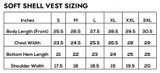 Size chart for Men's Soft Shell Vest