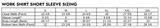 Work Shirt Short Sleeve Size Chart