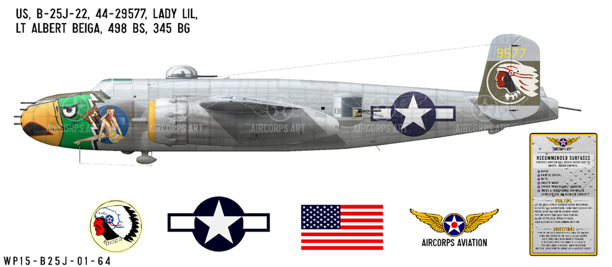 Military B-25 Mitchell. Lt. Bomber Airplane Jet Vintage Aviation Aircraft  Wall Decor Art Print Poster (16x20)
