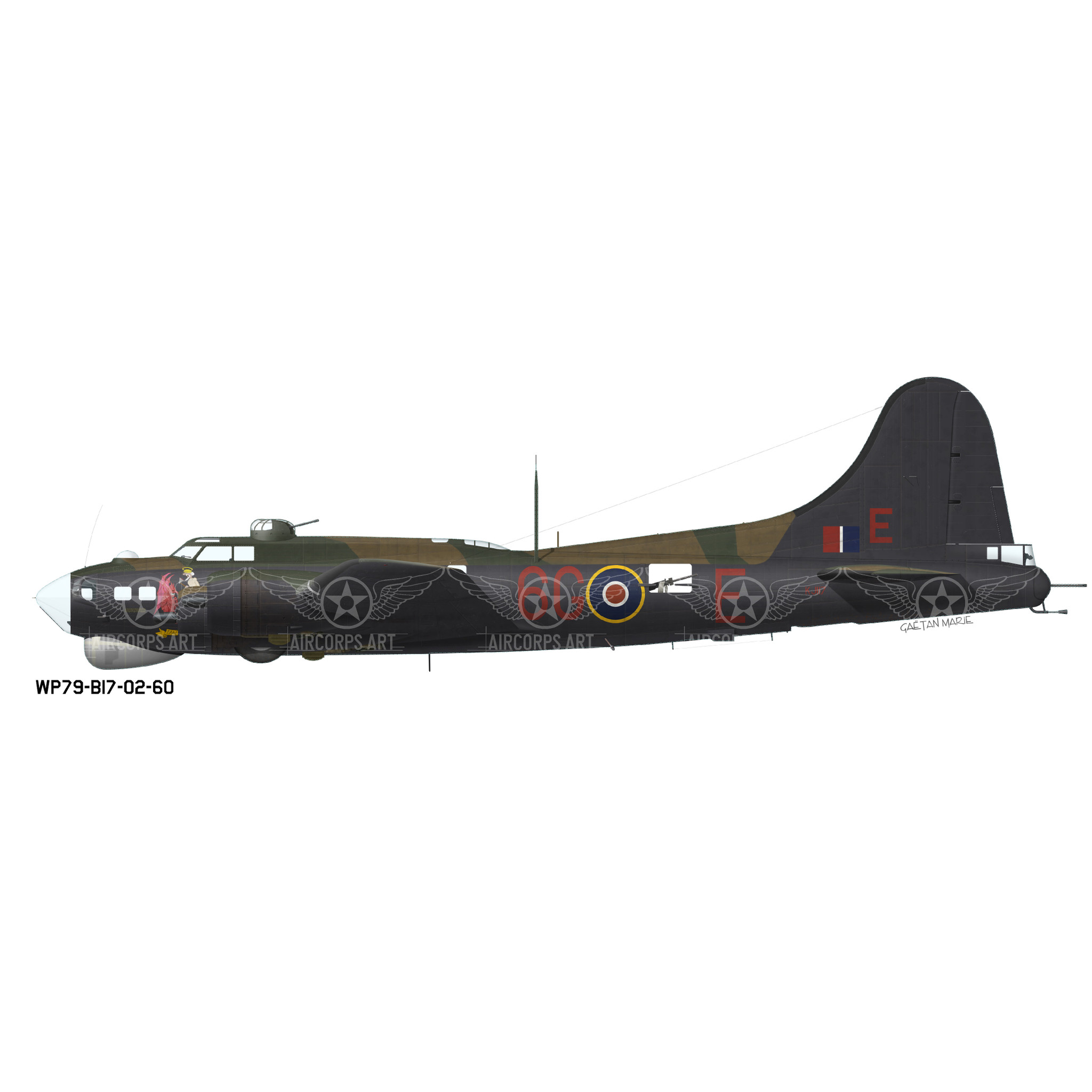 Boeing B-17 Flying Fortress RAF Aircraft Profile Print Wall Art Decal