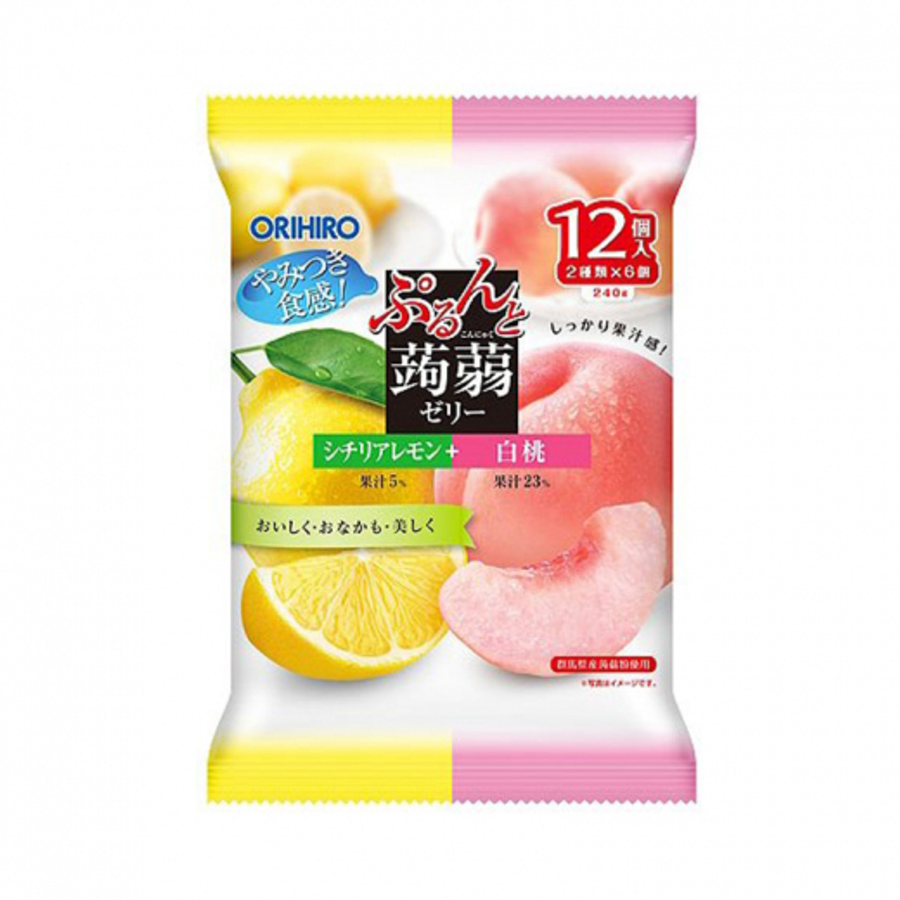 Orihiro Konnyaku Jelly Lemon & White Peach 12pcs/欧立喜乐ORIHIRO 蒟蒻果冻 柠檬&白桃味 12个