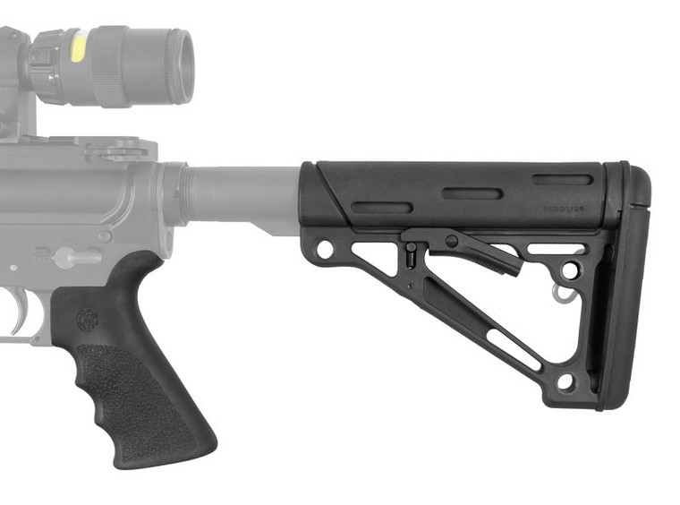 Hogue® Finger Groove Beavertail Grip + AR-15/M-16 OverMolded Collapsible Buttstock - Fits Mil-Spec Buffer Tube - BLACK RUBBER