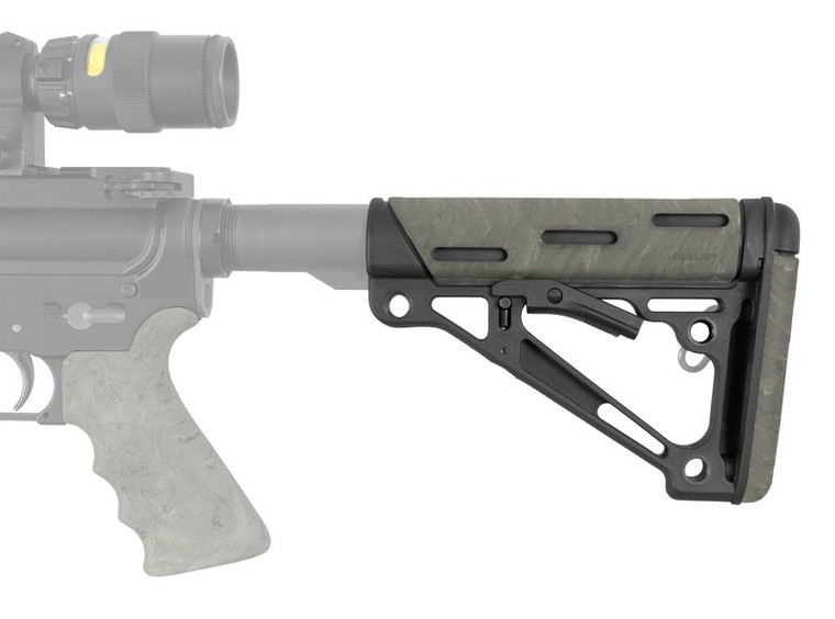 Hogue® AR-15/M-16 OverMolded Collapsible Buttstock - Fits Commercial Buffer Tube - GHILLIE GREEN RUBBER