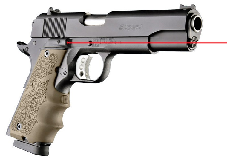 Hogue® Laser Enhanced Grip - 1911 Govt. Model Rubber Grip with Finger Grooves - FLAT DARK EARTH