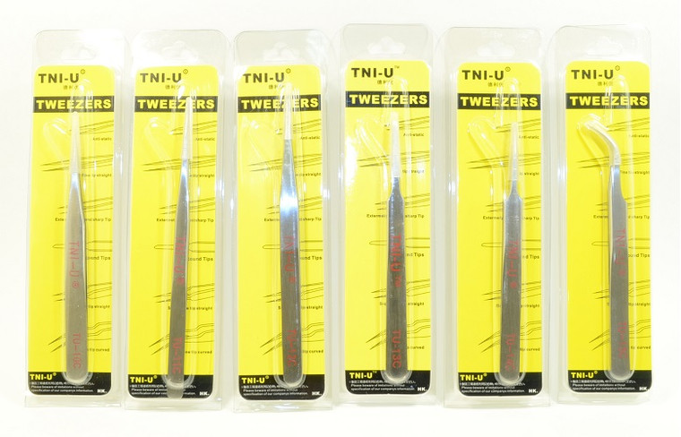 TNI-U® 6-PC Stainless Steel Precision Sharp / Blunt / Curved Tweezer Set