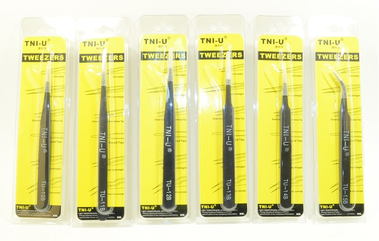 TNI-U® 6-PC Stainless Steel ESD Precision Sharp / Blunt / Curved Tweezer Set