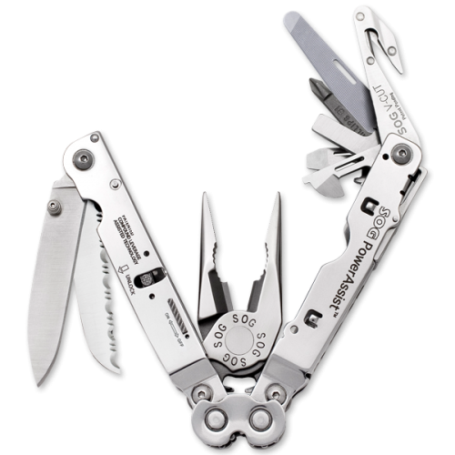 SOG® PowerAssist V-Cutter Satin - Leather Sheath